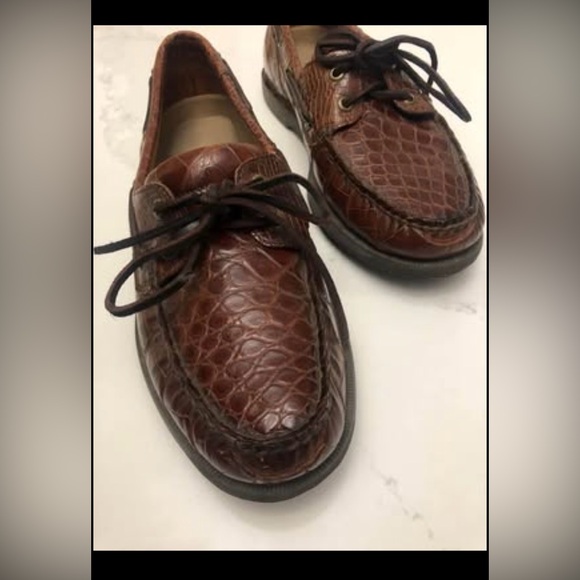 Men Rockport Boat Brown Crocodile Loafers size 9M - Picture 1 of 8